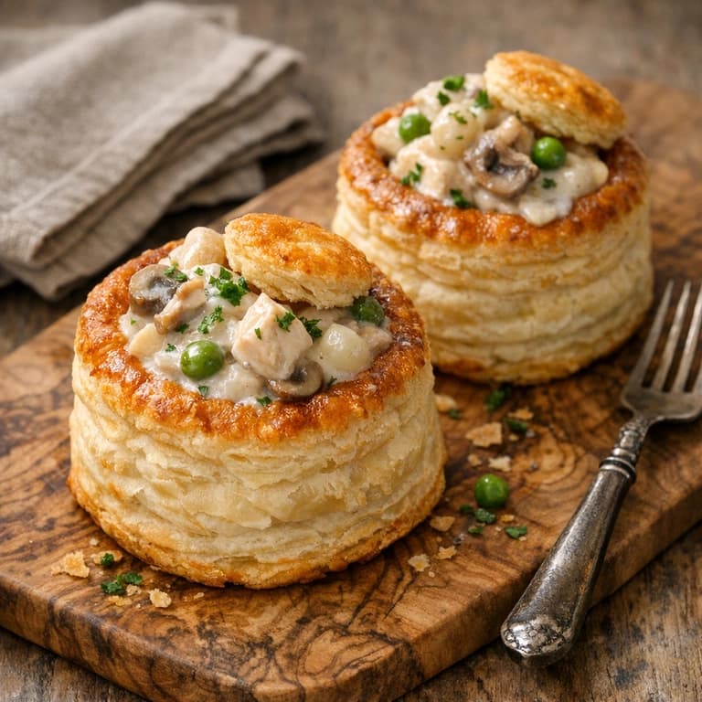 Bouchée à la reine, French puff pastry with creamy chicken filling