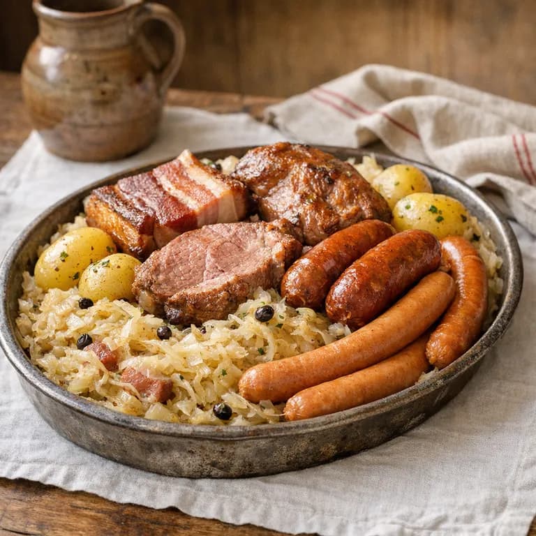 Choucroute garnie, Alsatian sauerkraut with sausages