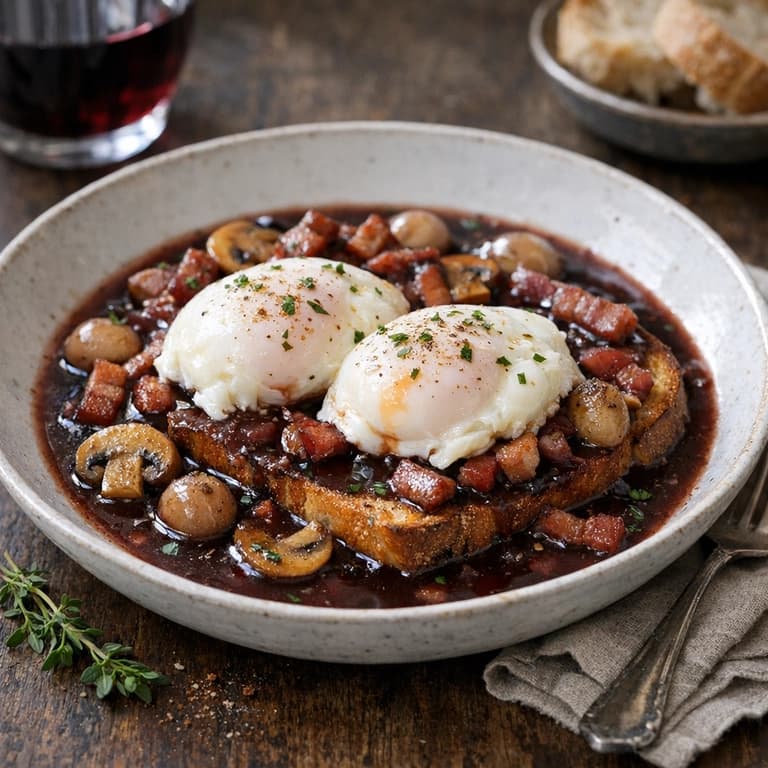 Oeufs en meurette, Burgundian poached eggs in red wine sauce