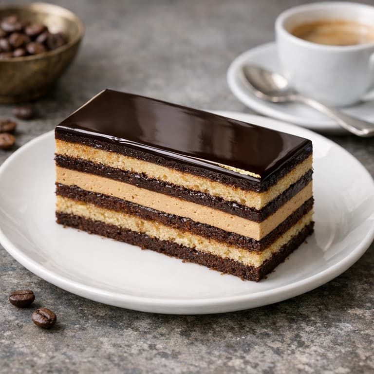 Opéra cake, French chocolate and coffee layered cake