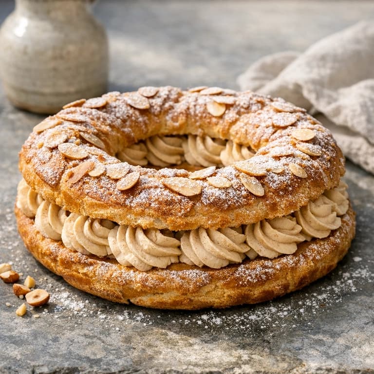 Paris-Brest, praline cream choux pastry