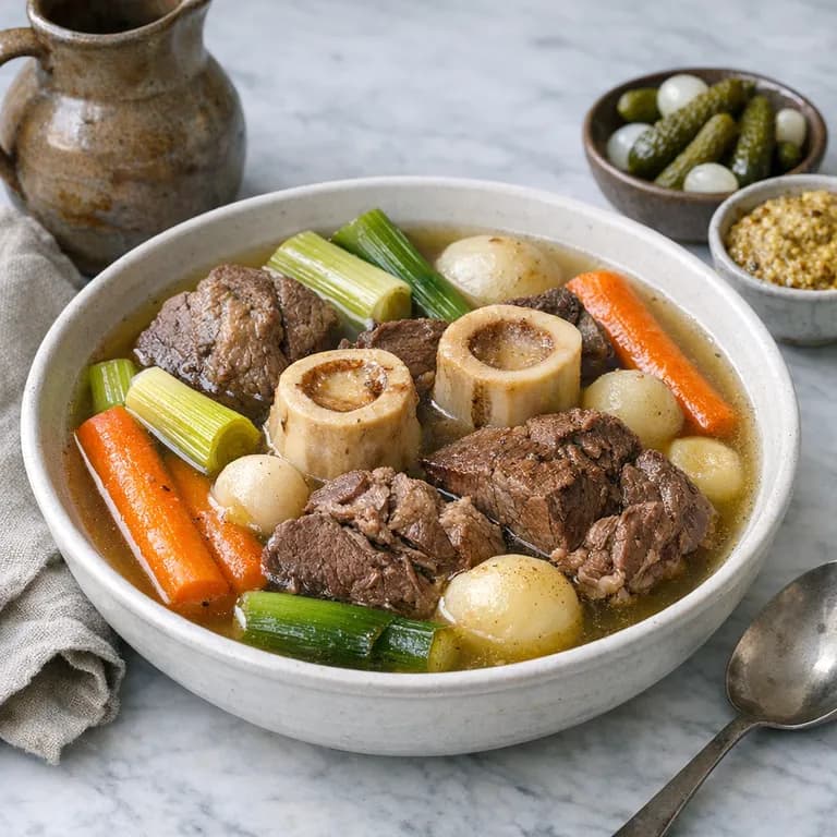 Pot-au-feu, French boiled beef and vegetable stew