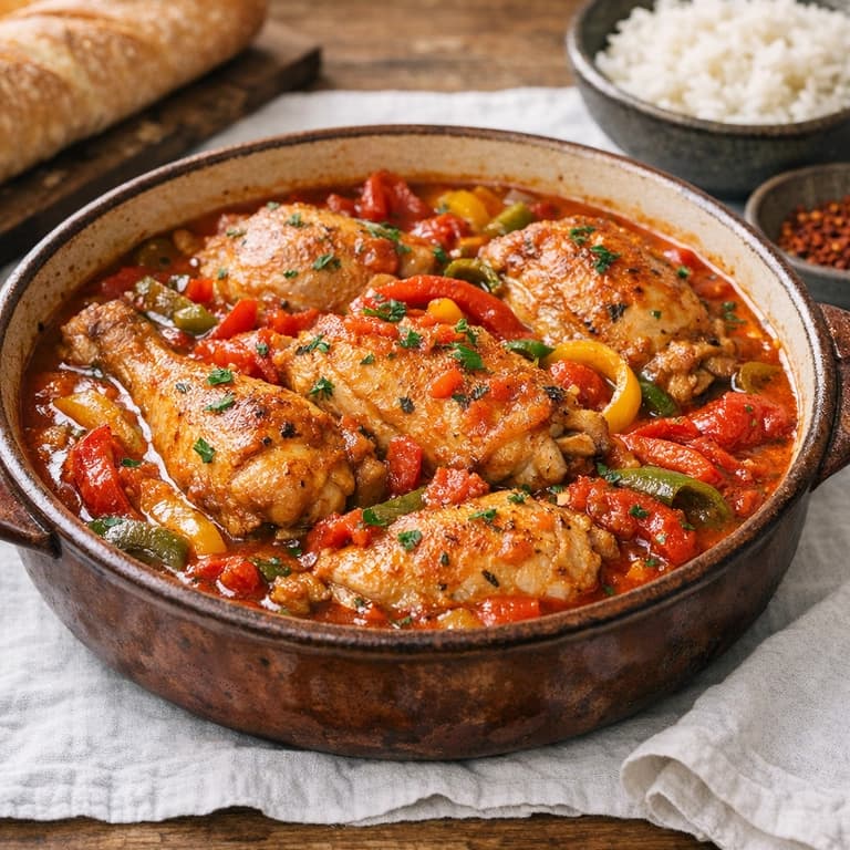 Poulet basquaise, Basque chicken with peppers and tomatoes