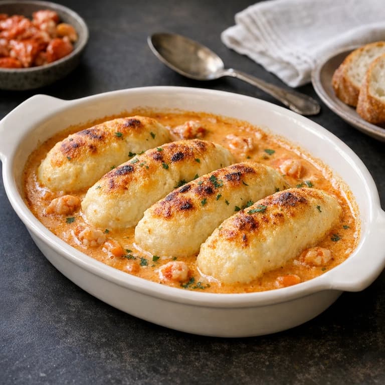 Quenelles de brochet, Lyon-style pike dumplings in Nantua sauce