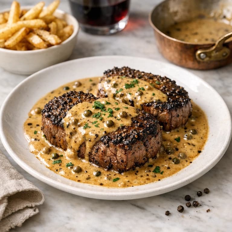 Steak au Poivre with Cognac Cream Sauce