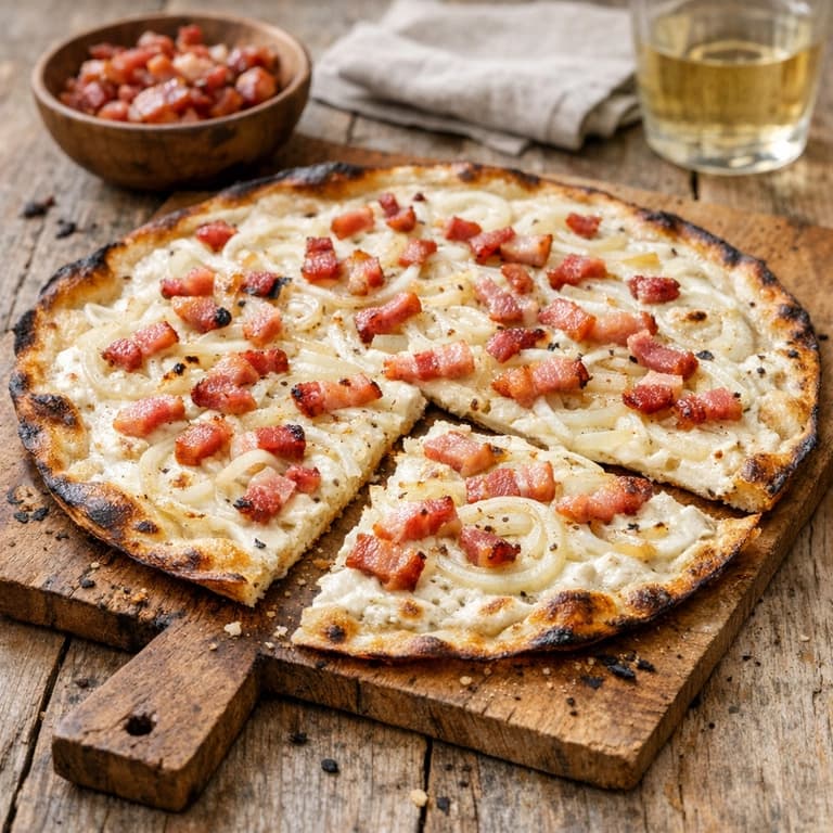 Tarte flambée, Alsatian cream and bacon flatbread